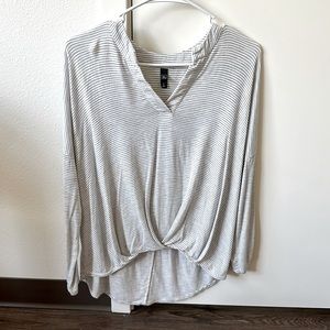 Alya Grey and White Striped Long Sleeve Cozy Shirt